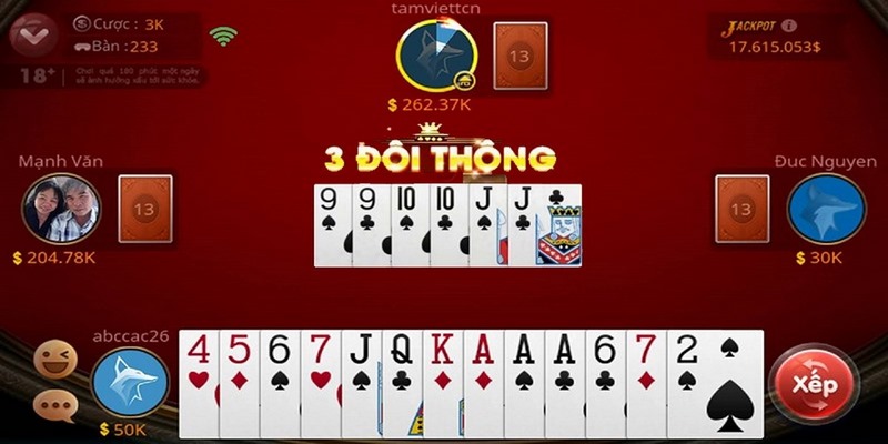 Chặt 3 đôi thông của đối thủ bằng cách giữ lại bộ bài 3 đôi có giá trị mạnh hơn